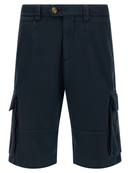 Bermuda Shorts by Brunello Cucinelli for men in cotton blue presents a contemporary silhouette, showcasing a contemporary with a refined short and elegant .