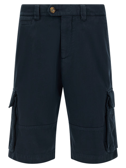 Bermuda Shorts by Brunello Cucinelli for men in cotton blue presents a contemporary silhouette, showcasing a contemporary with a refined short and elegant .