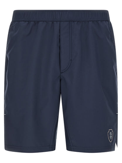 Bermuda Shorts by Brunello Cucinelli for men in polyester polyurethane & nylon blue & print showcases a on trend silhouette, featuring a tailored with a classic short and sophisticated for a on trend finish.
