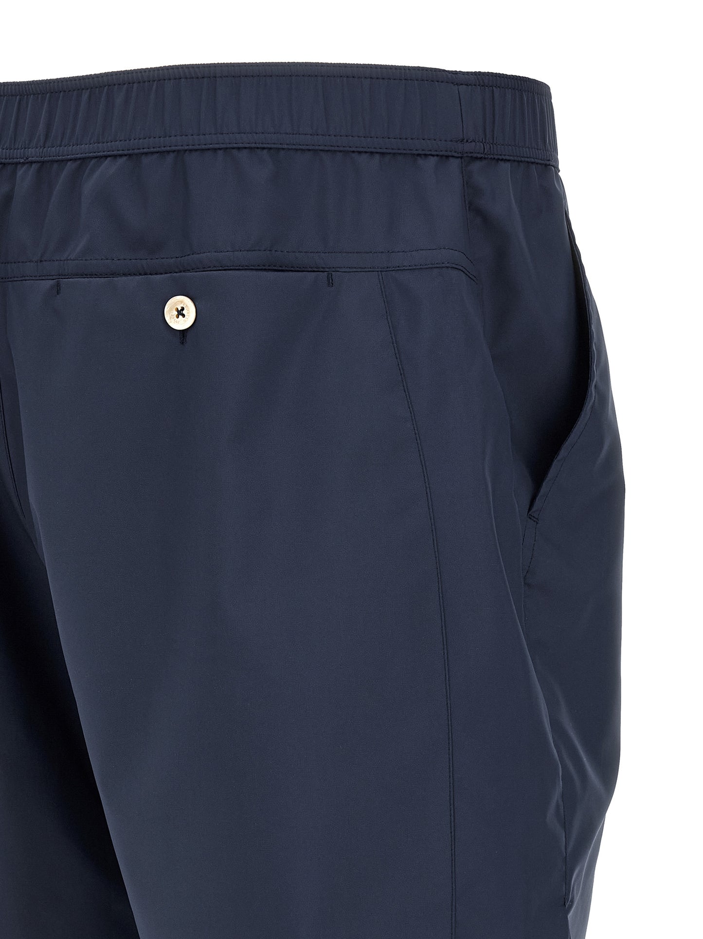 Bermuda Shorts by Brunello Cucinelli for men in polyester polyurethane & nylon blue & print features an tailored silhouette, showcasing a tailored with a short and for a sophisticated look.