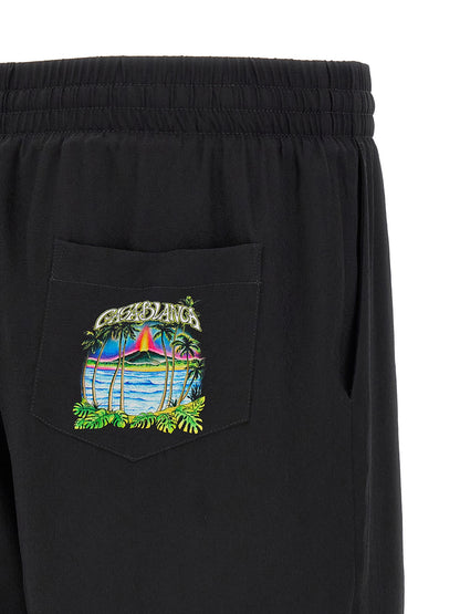 Bermuda Shorts by Casablanca for men in silk black, jacquard, monogram & print features an nuanced silhouette, showcasing a nuanced with a short cut and for a sophisticated, premium finish.