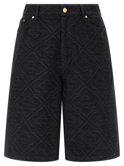 Denim Shorts by Casablanca for men in cotton denim black & monogram features an stylish relaxed-fit & wide with a short and , showcasing an stylish silhouette for a premium, high-fashion look.