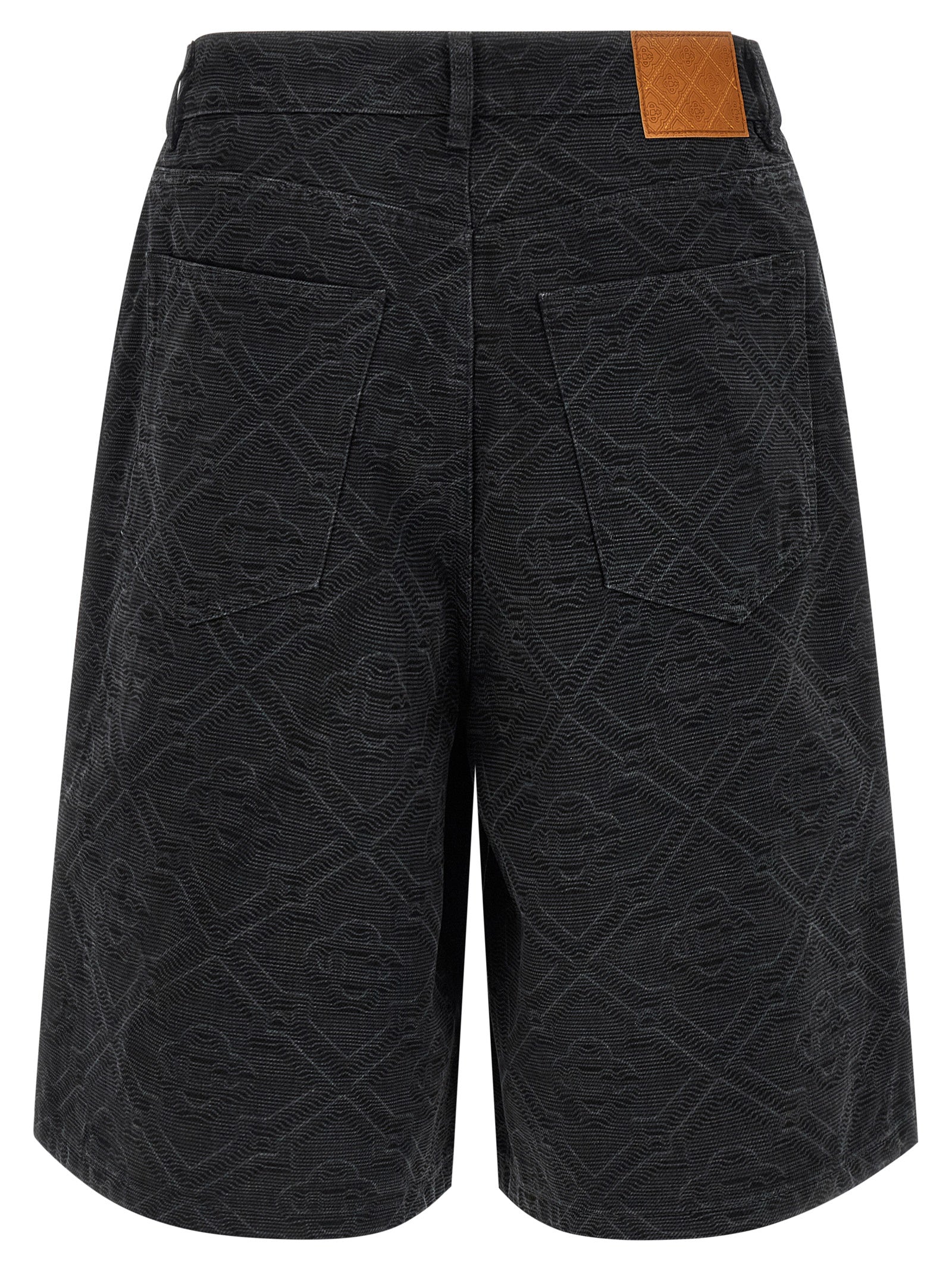 Denim Shorts by Casablanca for men in cotton denim black & monogram presents a contemporary silhouette, featuring a contemporary relaxed-fit & wide and short with a contemporary for a sophisticated summer look.
