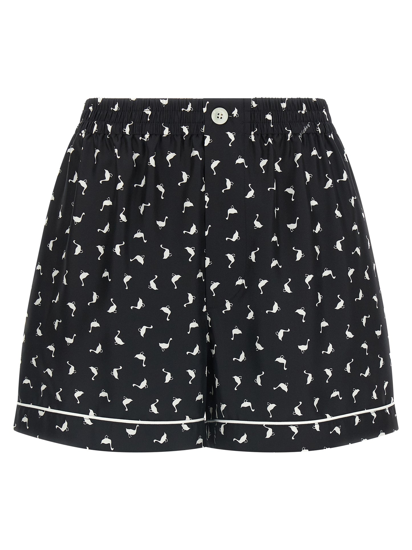 Cargo Shorts by Moschino for women in silk twill bicolour, black, white & print features an polished silhouette, showcasing a polished with a short and for a refined finish.
