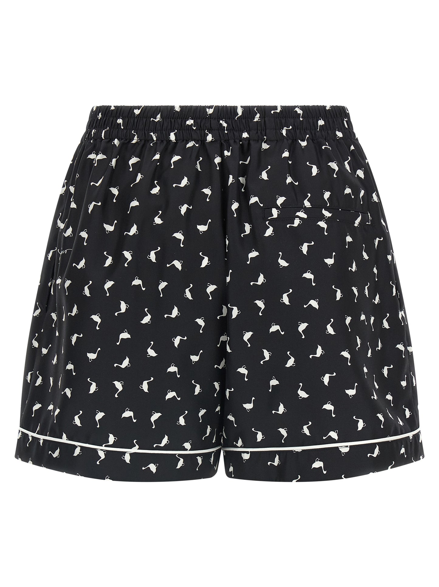 Cargo Shorts by Moschino for women in silk twill bicolour, black, white & print features a utilitarian chic silhouette, meticulously detailed with a utilitarian chic , short, and for a premium, utilitarian look.