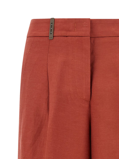 Bermuda Shorts by Peserico for women in linen & viscose multicolor & red features a sartorial silhouette, showcasing a sartorial wide and short with a sophisticated for a sartorial look.