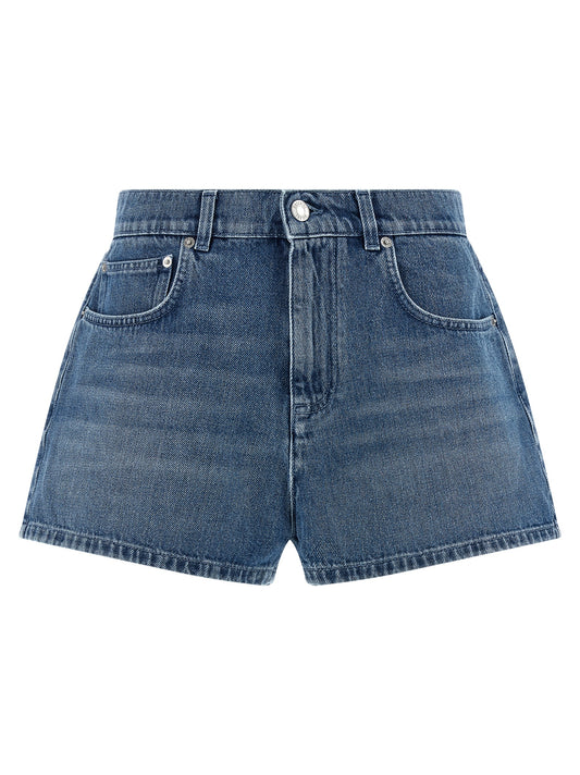 Shorts by Moschino for women in denim cotton blue features a tailored silhouette with a short and .