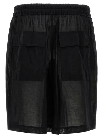 Bermuda Shorts by Rick Owens for men in cotton black & transparent features a sartorial silhouette, showcasing a sartorial wide and short with a sophisticated for a sartorial look.