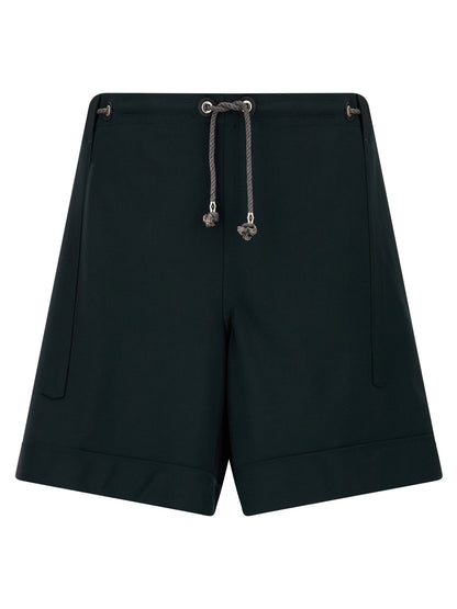Bermuda Shorts by Kiko Kostadinov for men in virgin wool bicolour & green features an nuanced silhouette, showcasing a nuanced with a short cut and for a sophisticated, premium finish.