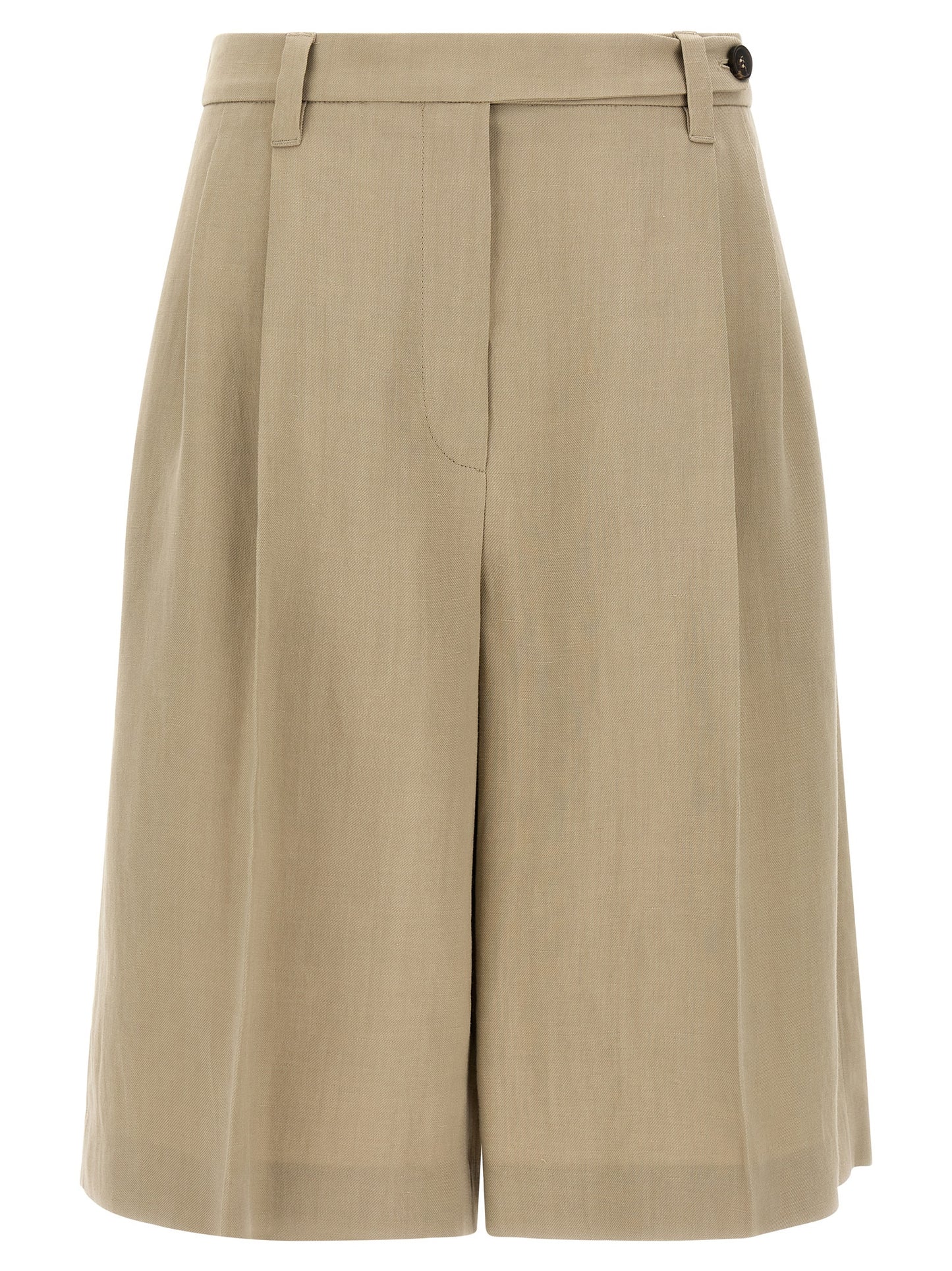 Brunello Cucinelli Monile Women's Wide Viscose Linen Twill Bermuda Shorts - Beige Signature