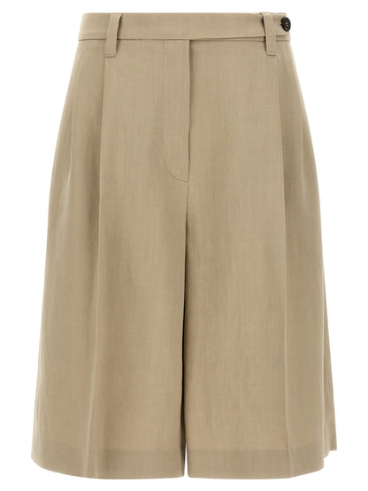 Brunello Cucinelli Monile Women's Wide Viscose Linen Twill Bermuda Shorts - Beige Signature