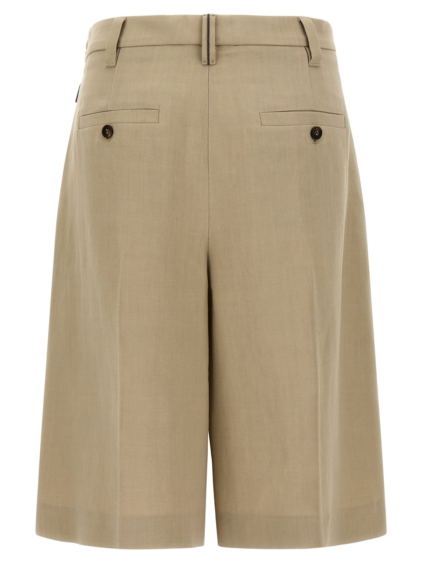 Brunello Cucinelli Monile Women's Wide Viscose Linen Twill Bermuda Shorts - Beige Signature