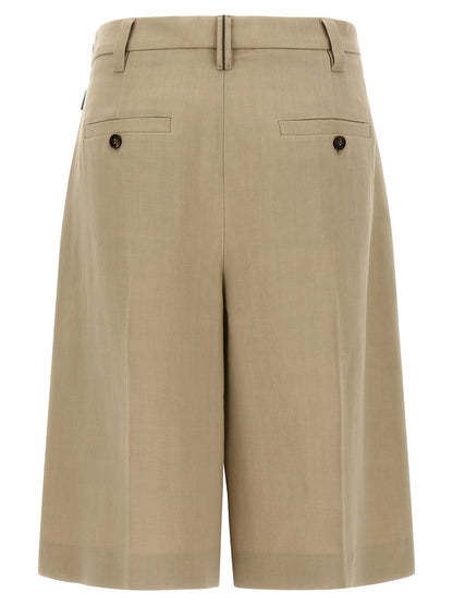 Brunello Cucinelli Monile Women's Wide Viscose Linen Twill Bermuda Shorts - Beige Signature