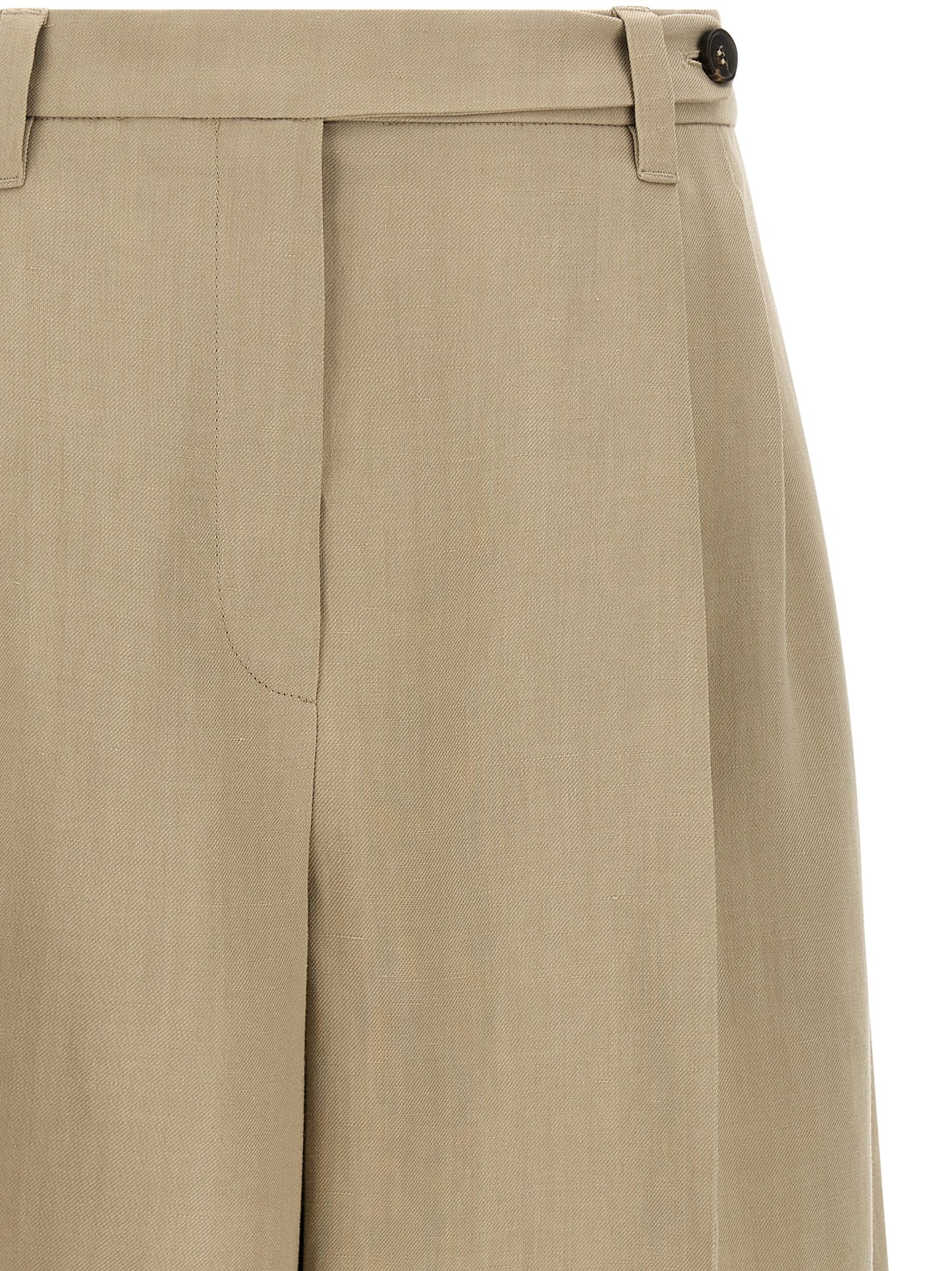 Brunello Cucinelli Monile Women's Wide Viscose Linen Twill Bermuda Shorts - Beige Signature