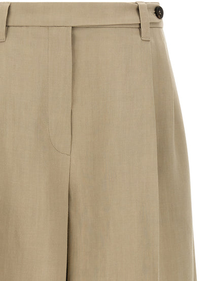 Brunello Cucinelli Monile Women's Wide Viscose Linen Twill Bermuda Shorts - Beige Signature