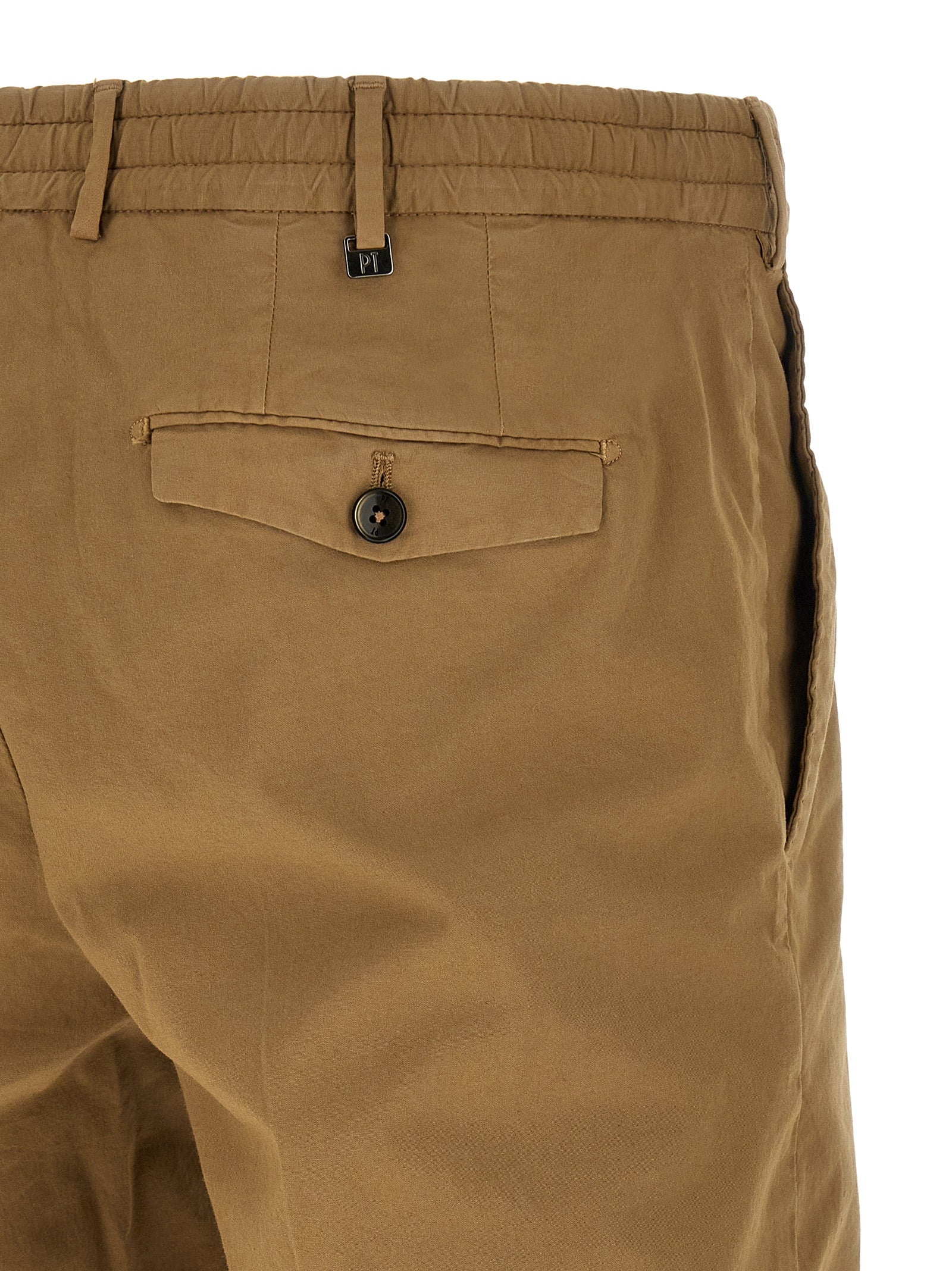 Bermuda Shorts by PT Torino for men in stretch cotton beige showcases a on trend silhouette, featuring a tailored relaxed-fit with a classic short and sophisticated mid rise for a on trend finish.