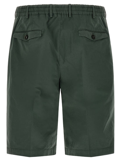 Bermuda Shorts by PT Torino for men in stretch cotton bicolour & green features a sartorial silhouette, showcasing a sartorial straight-leg & regular-fit and short with a sophisticated for a sartorial look.
