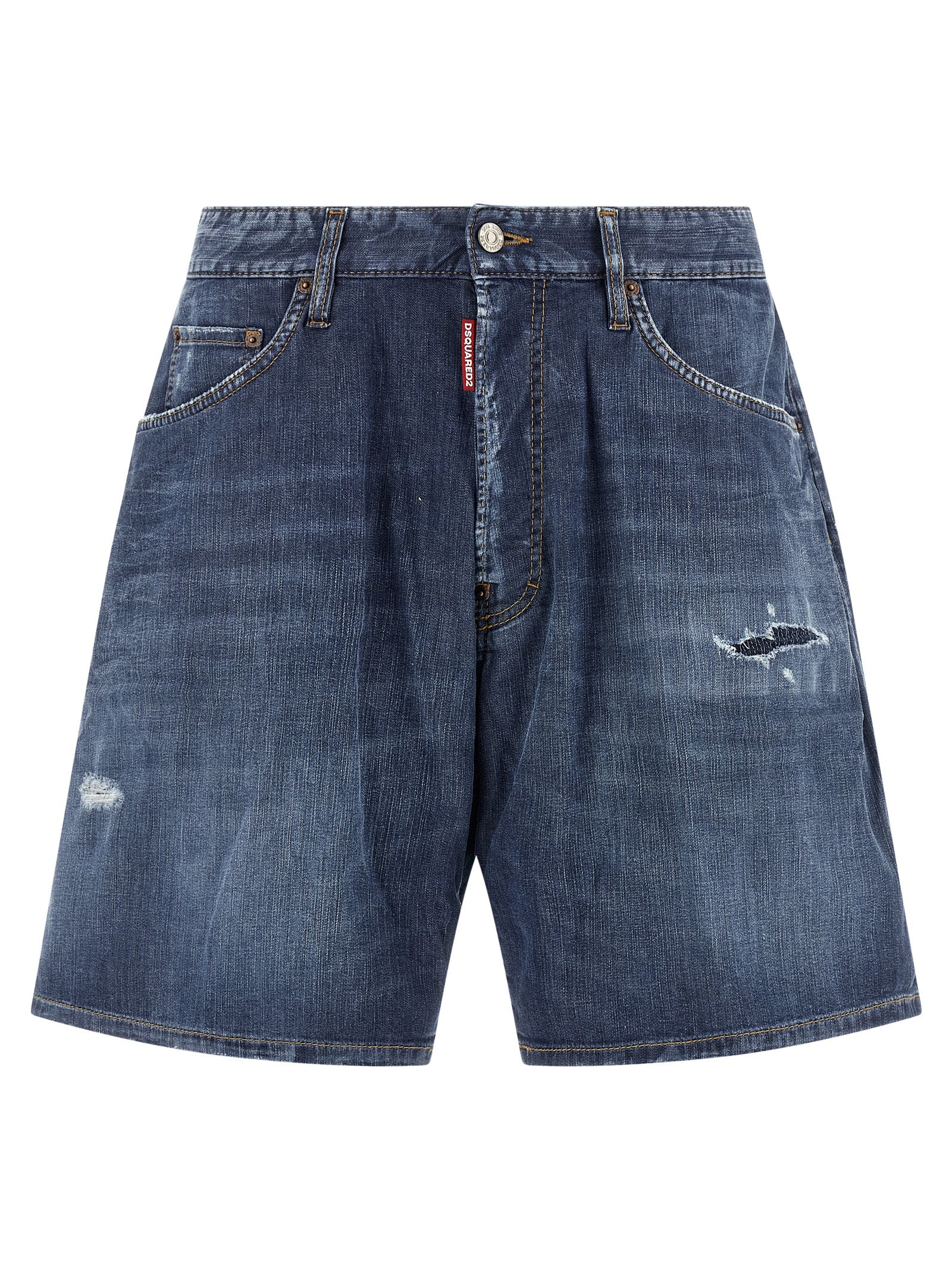 Denim Shorts by Dsquared² for men in stretch denim cotton blue features an stylish relaxed-fit with a short and , showcasing an stylish silhouette for a premium, high-fashion look.