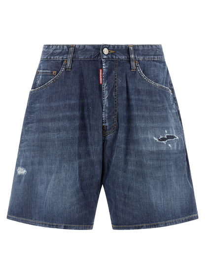 Denim Shorts by Dsquared² for men in stretch denim cotton blue features an stylish relaxed-fit with a short and , showcasing an stylish silhouette for a premium, high-fashion look.