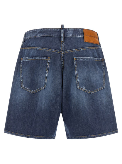 Denim Shorts by Dsquared² for men in stretch denim cotton blue features an utilitarian chic relaxed-fit with a short and , creating a utilitarian chic silhouette perfect for elevated casual styling.