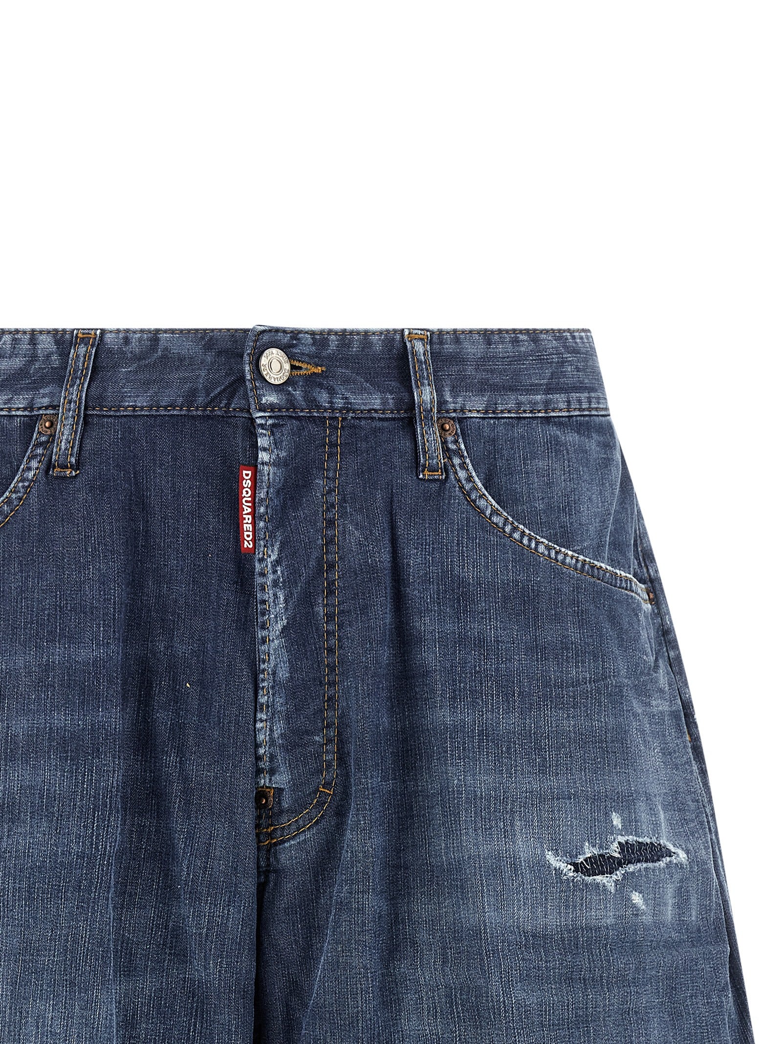 Denim Shorts by Dsquared² for men in stretch denim cotton blue presents a utilitarian silhouette, showcasing a utilitarian relaxed-fit with a short and .