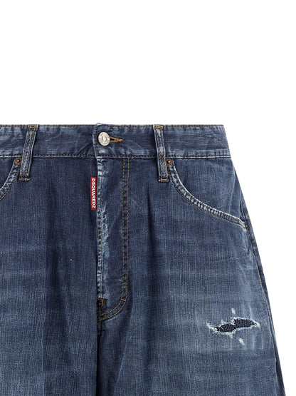 Denim Shorts by Dsquared² for men in stretch denim cotton blue presents a utilitarian silhouette, showcasing a utilitarian relaxed-fit with a short and .