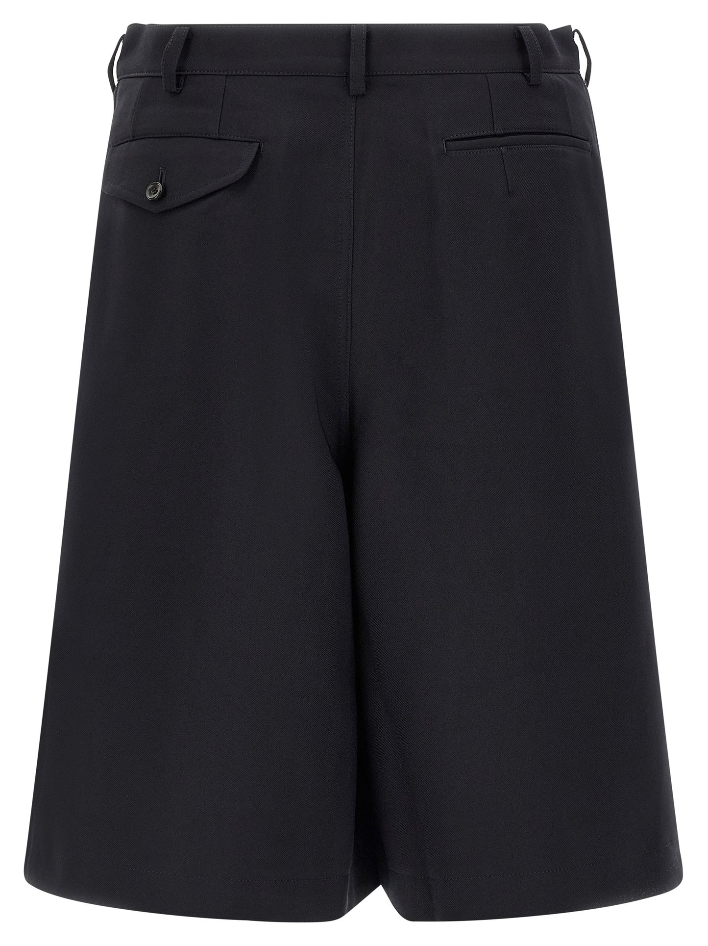 Bermuda Shorts by Comme Des Garçons for men in polyester blue & herringbone features an tailored silhouette, showcasing a tailored wide with a short and for a sophisticated look.