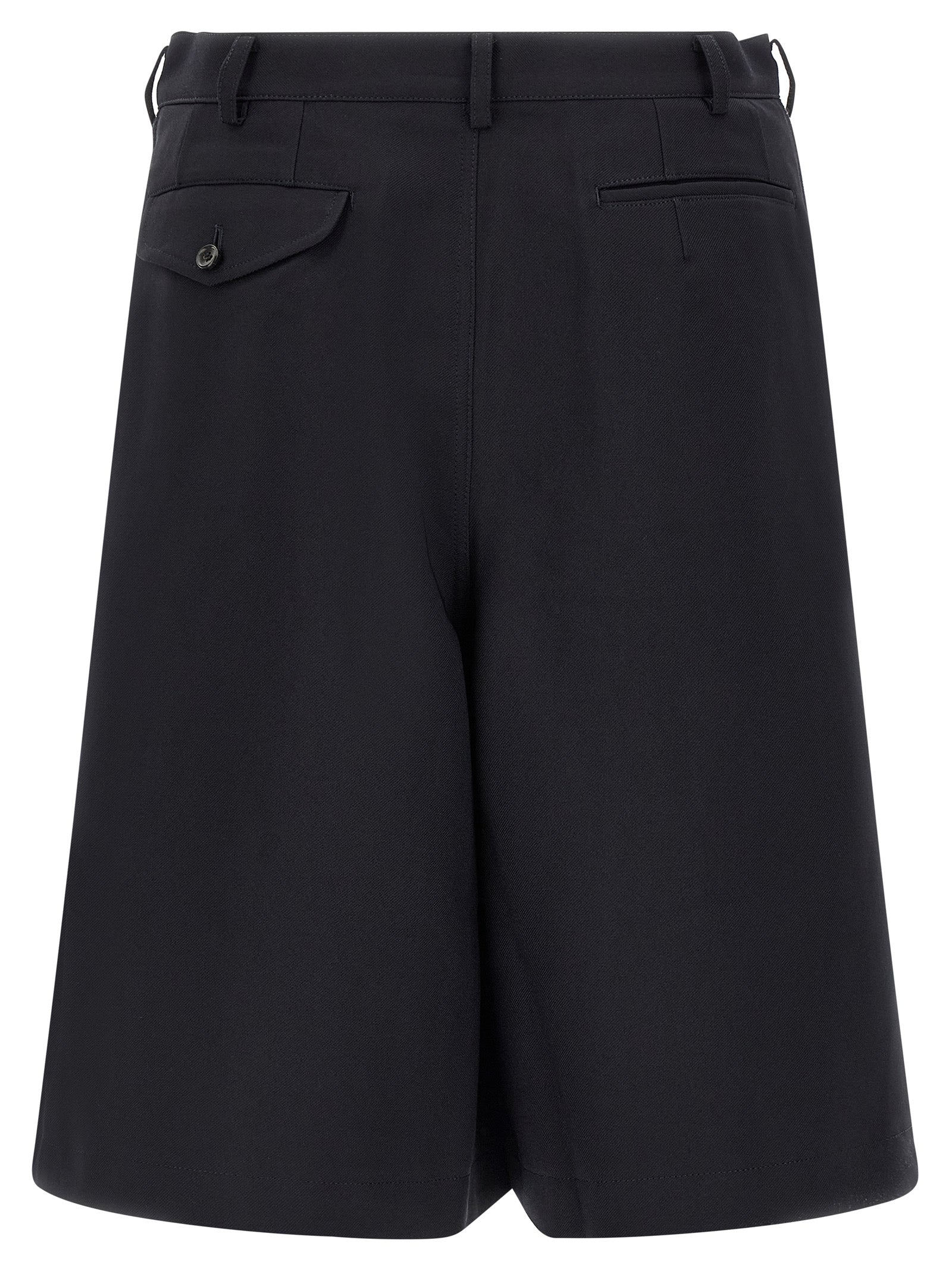 Bermuda Shorts by Comme Des Garçons for men in polyester blue & herringbone features an tailored silhouette, showcasing a tailored wide with a short and for a sophisticated look.