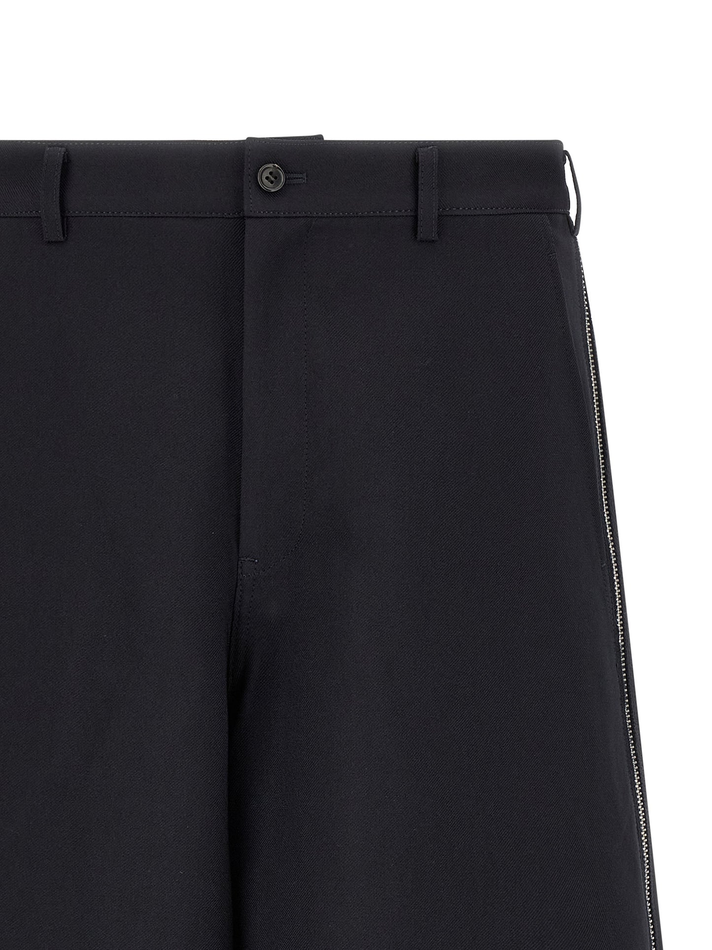 Bermuda Shorts by Comme Des Garçons for men in polyester blue & herringbone presents a contemporary silhouette, showcasing a contemporary wide with a refined short and elegant .