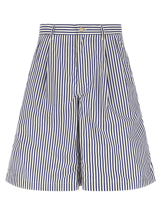 Comme Des Garçons Men's Straight Leg Cotton Bermuda Shorts - Blue Striped