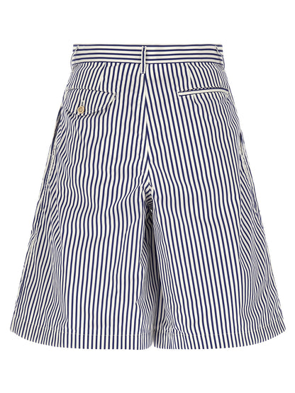 Comme Des Garçons Men's Straight Leg Cotton Bermuda Shorts - Blue Striped