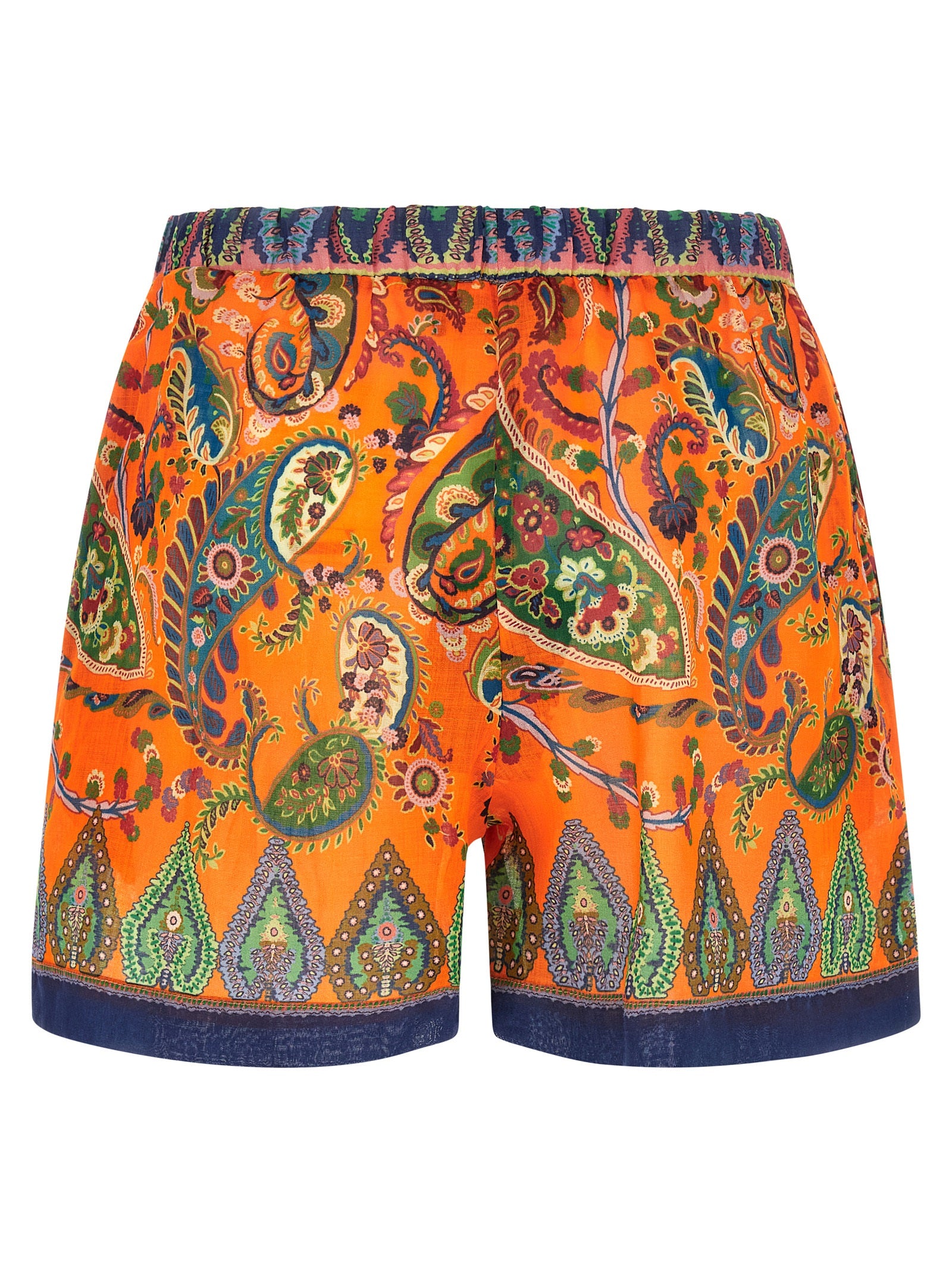 Bermuda Shorts by Etro for women in ramie & polyester orange, paisley, floral & print presents a sleek silhouette, featuring a sleek wide with a refined short and a sophisticated .