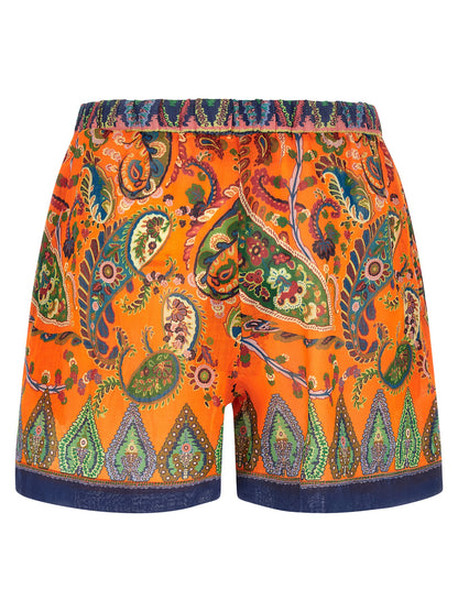 Bermuda Shorts by Etro for women in ramie & polyester orange, paisley, floral & print presents a sleek silhouette, featuring a sleek wide with a refined short and a sophisticated .