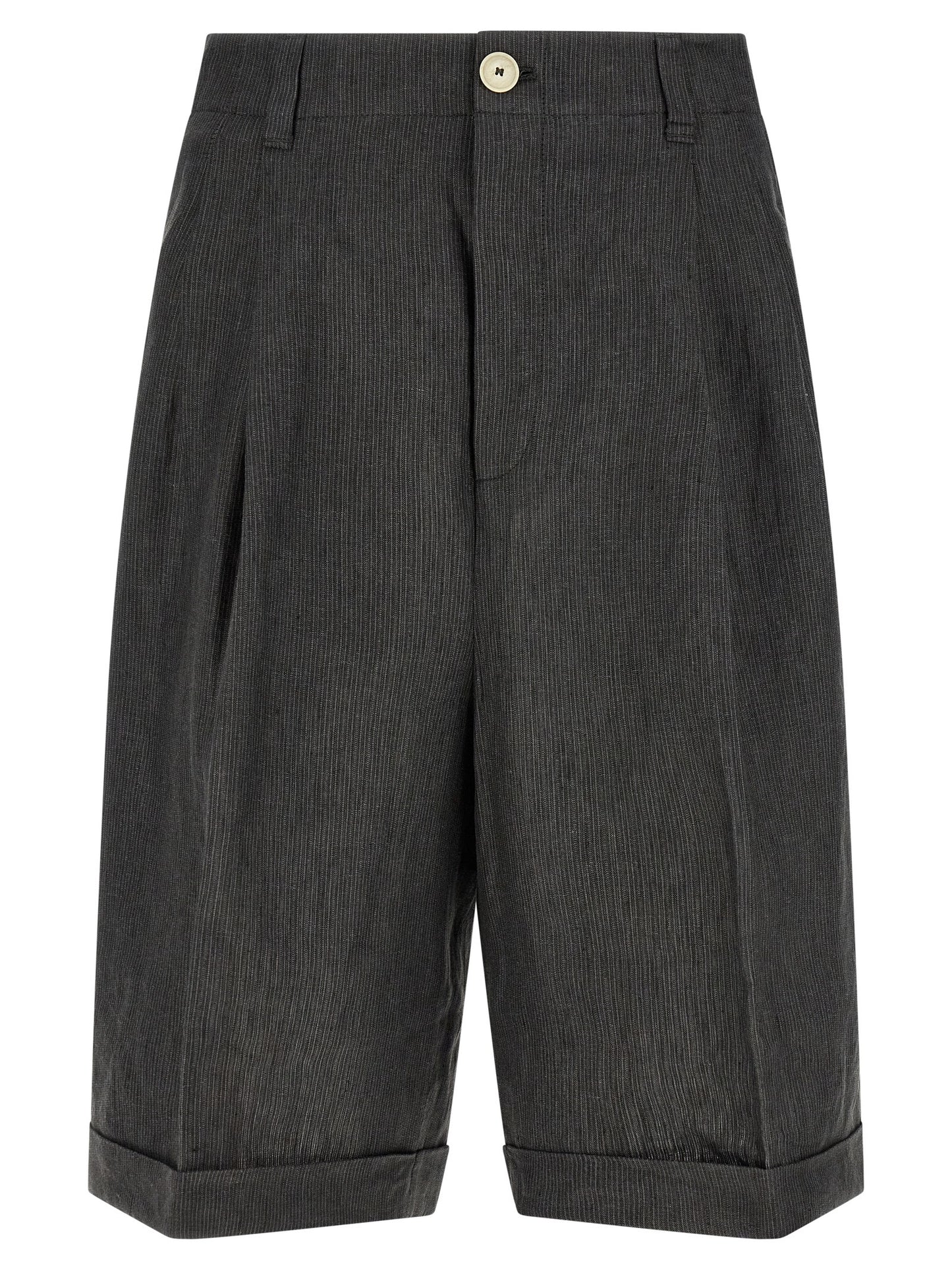 Bermuda Shorts by Jacquemus for men in linen gray & striped presents a sleek silhouette, featuring a sleek wide with a refined short and a sophisticated mid rise.