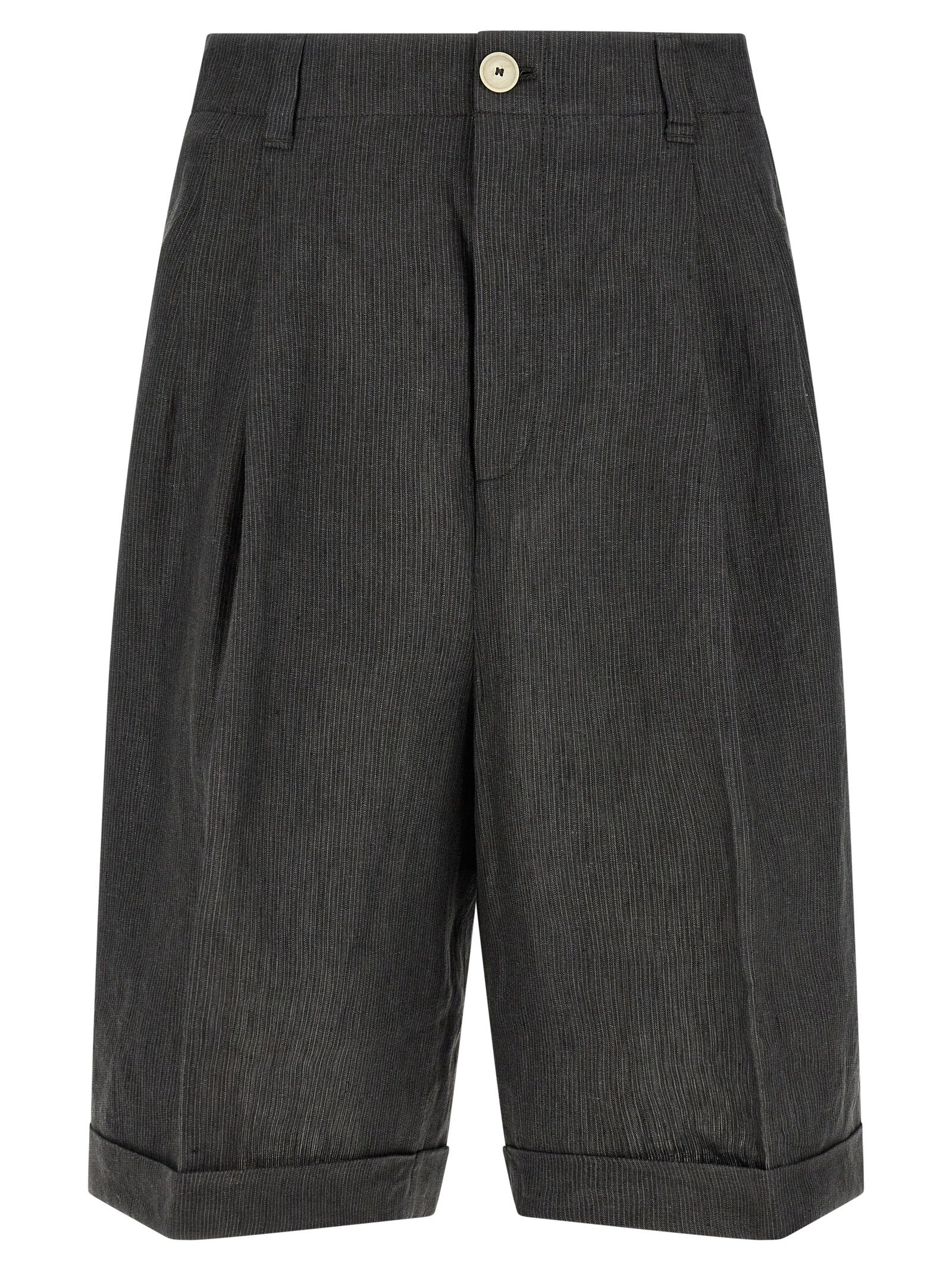 Bermuda Shorts by Jacquemus for men in linen gray & striped presents a sleek silhouette, featuring a sleek wide with a refined short and a sophisticated mid rise.