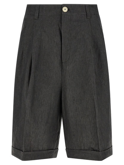 Bermuda Shorts by Jacquemus for men in linen gray & striped presents a sleek silhouette, featuring a sleek wide with a refined short and a sophisticated mid rise.