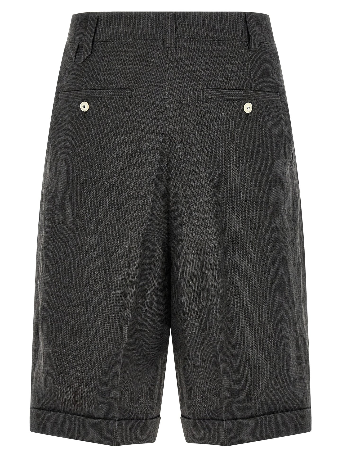 Bermuda Shorts by Jacquemus for men in linen gray & striped features an nuanced silhouette, showcasing a nuanced wide with a short cut and mid rise for a sophisticated, premium finish.