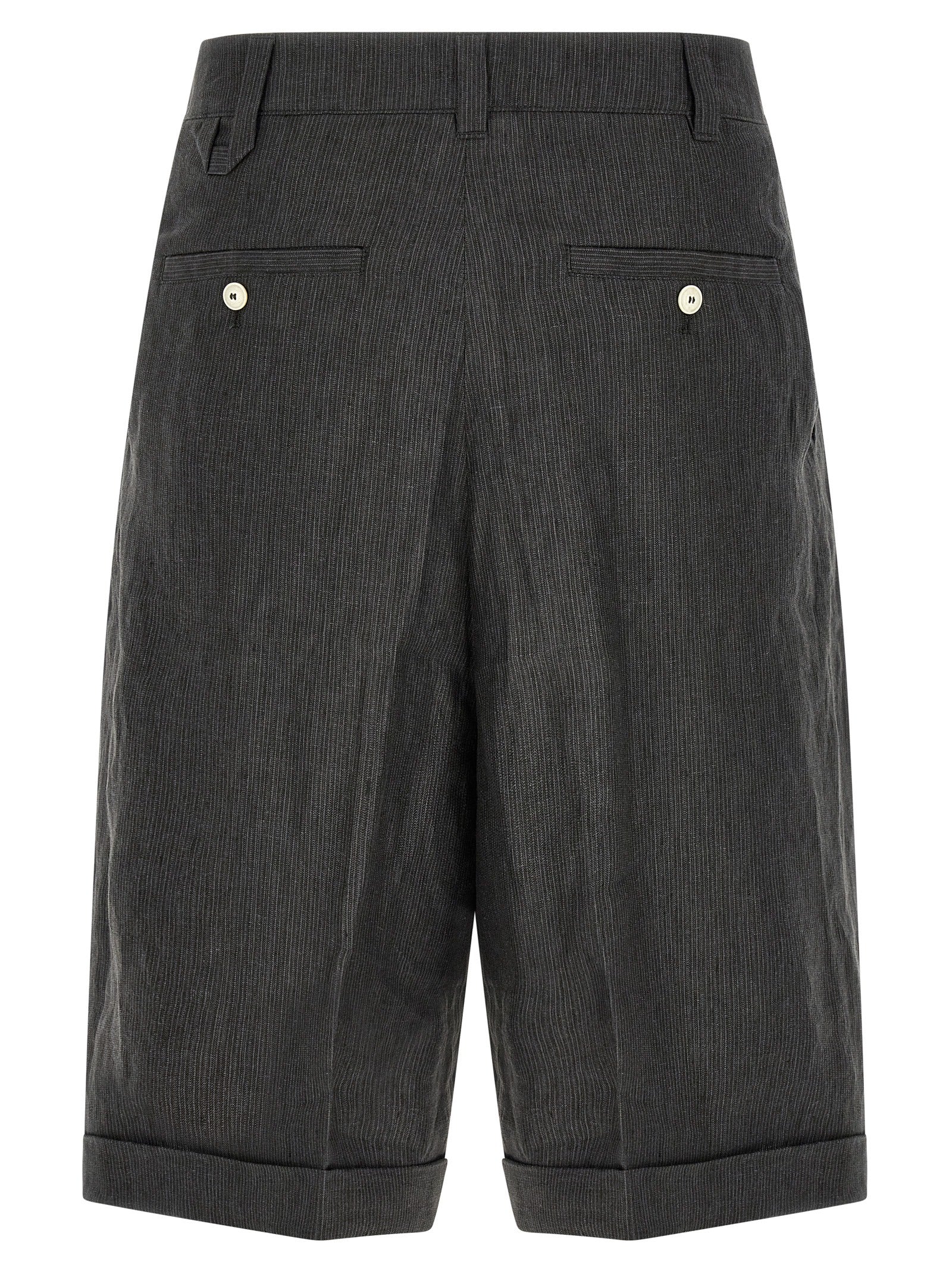 Bermuda Shorts by Jacquemus for men in linen gray & striped features an nuanced silhouette, showcasing a nuanced wide with a short cut and mid rise for a sophisticated, premium finish.