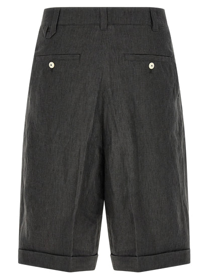 Bermuda Shorts by Jacquemus for men in linen gray & striped features an nuanced silhouette, showcasing a nuanced wide with a short cut and mid rise for a sophisticated, premium finish.