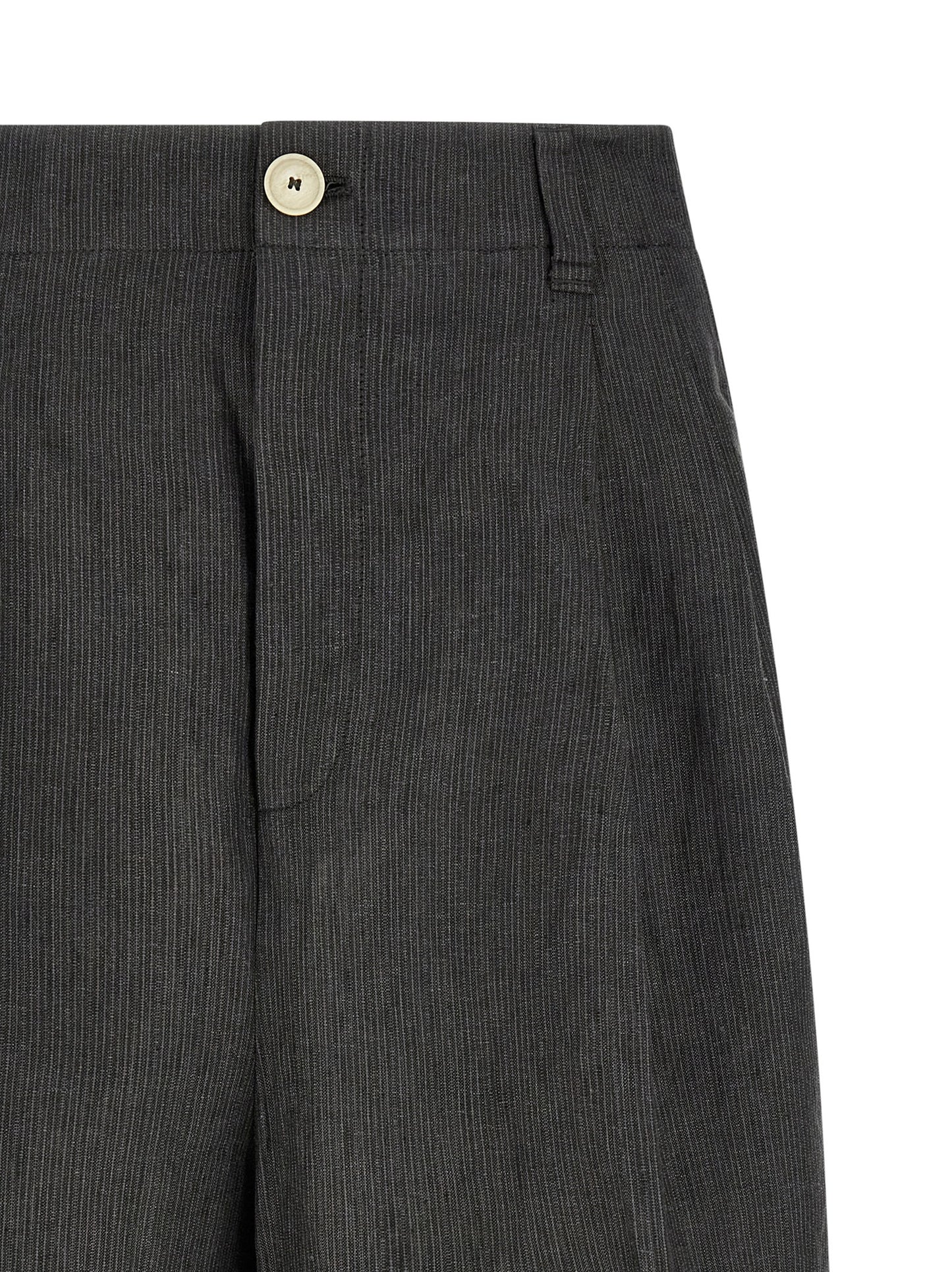 Bermuda Shorts by Jacquemus for men in linen gray & striped features a sartorial silhouette, showcasing a sartorial wide and short with a sophisticated mid rise for a sartorial look.