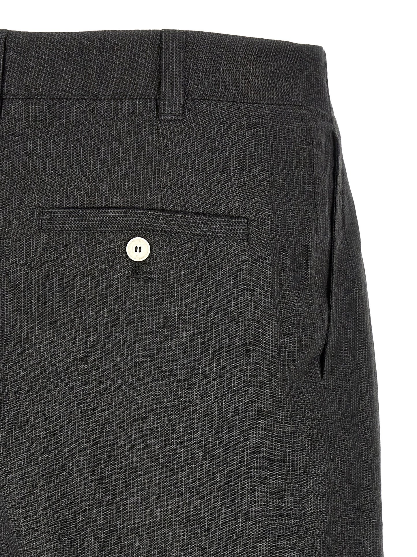Bermuda Shorts by Jacquemus for men in linen gray & striped presents a contemporary silhouette, showcasing a contemporary wide with a refined short and elegant mid rise.