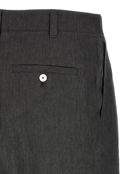 Bermuda Shorts by Jacquemus for men in linen gray & striped presents a contemporary silhouette, showcasing a contemporary wide with a refined short and elegant mid rise.