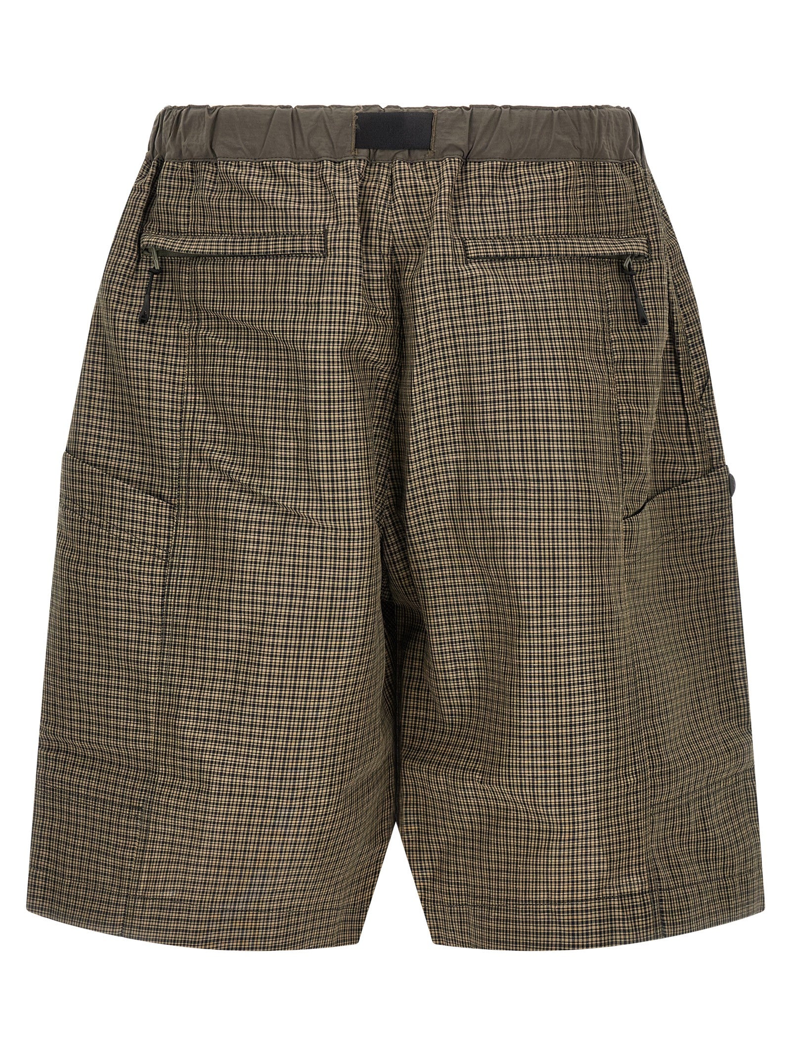 Bermuda Shorts by Comme Des Garçons for men in linen & polyester bicolour, green & patterned features a sartorial silhouette, showcasing a sartorial wide and short with a sophisticated for a sartorial look.