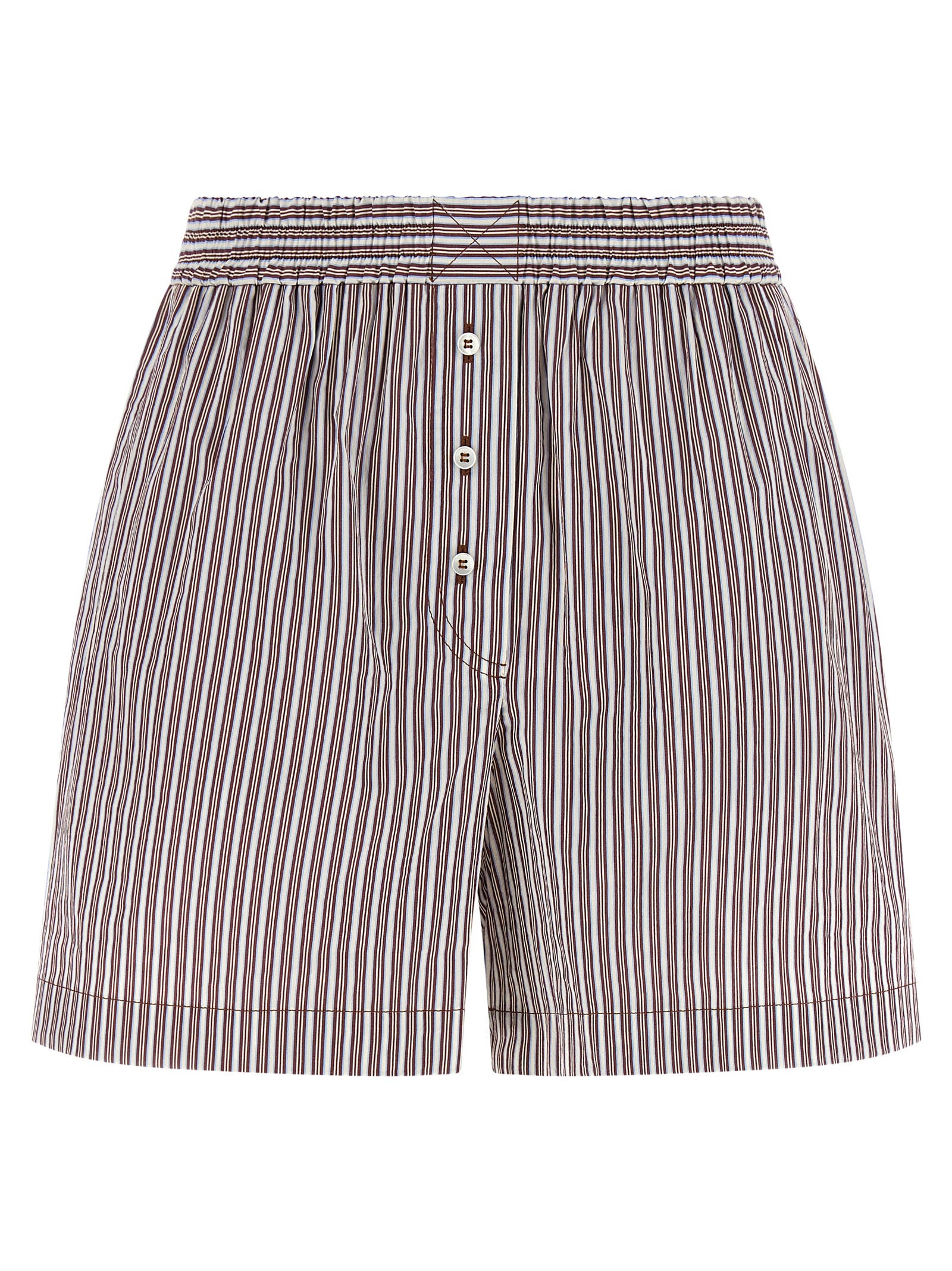 Bermuda Shorts by Brunello Cucinelli for women in cotton & silk bordeaux, signature & striped features a eye catching flared and short with a eye catching .