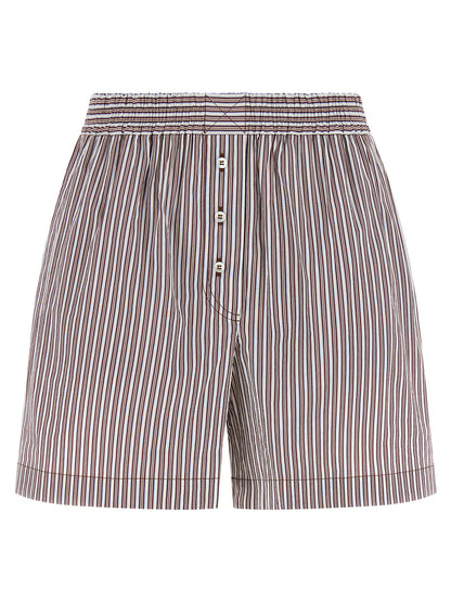 Bermuda Shorts by Brunello Cucinelli for women in cotton & silk bordeaux, signature & striped features a eye catching flared and short with a eye catching .