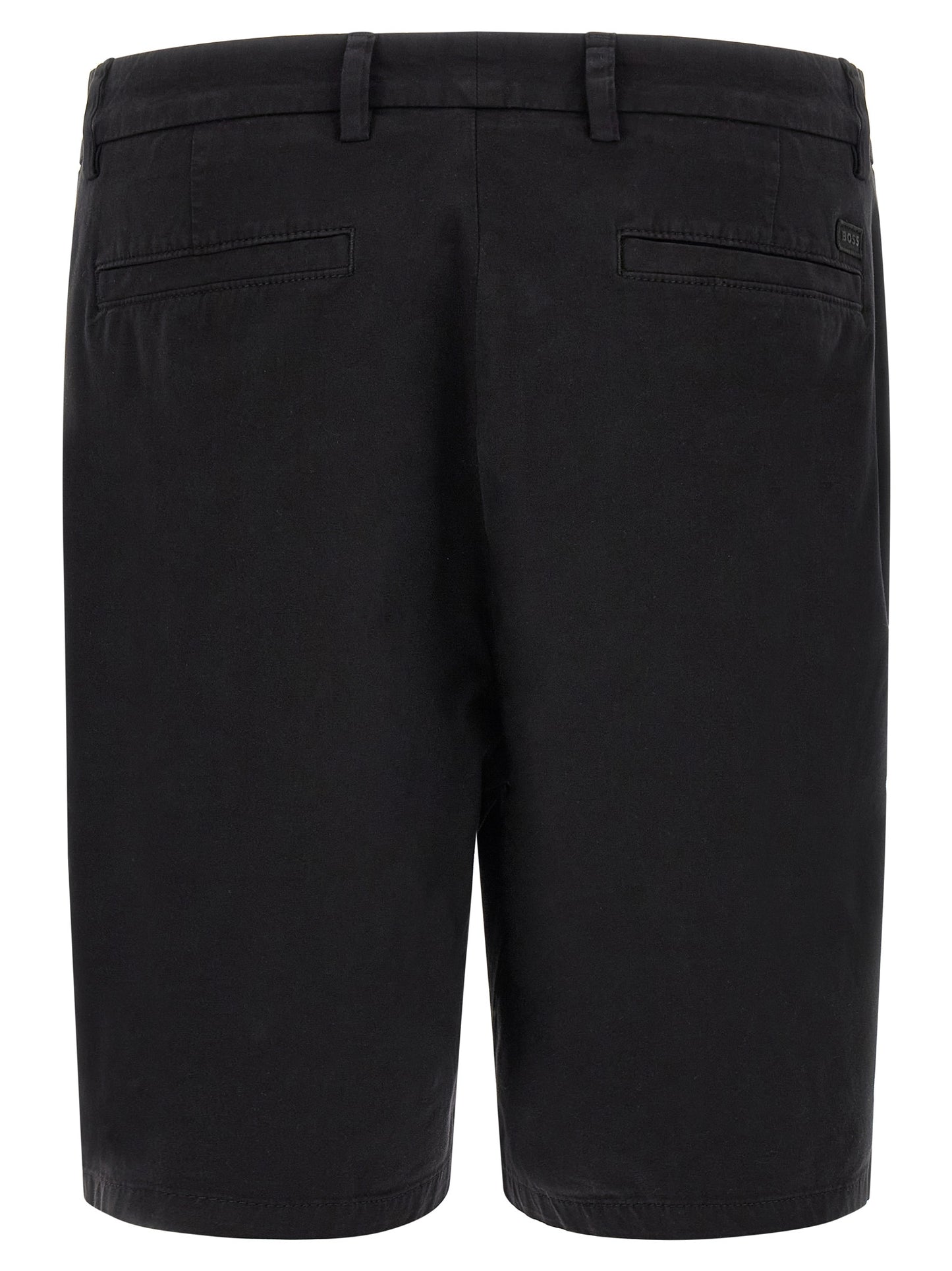 Bermuda Shorts by Hugo Boss for men in stretch cotton & silicone black features an tailored silhouette, showcasing a tailored tapered-leg with a short and for a sophisticated look.