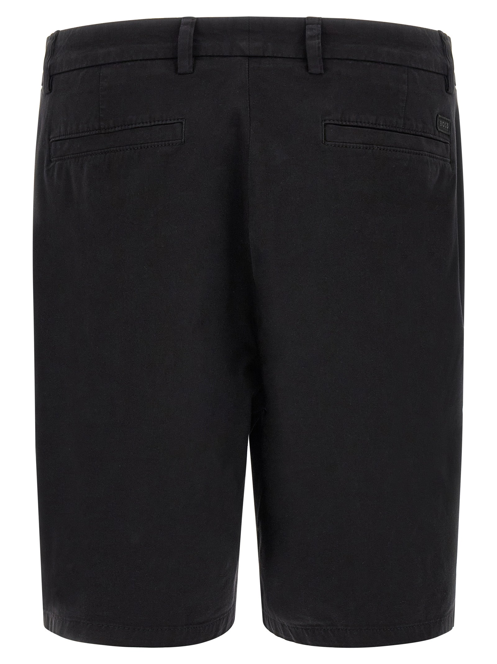 Bermuda Shorts by Hugo Boss for men in stretch cotton & silicone black features an tailored silhouette, showcasing a tailored tapered-leg with a short and for a sophisticated look.