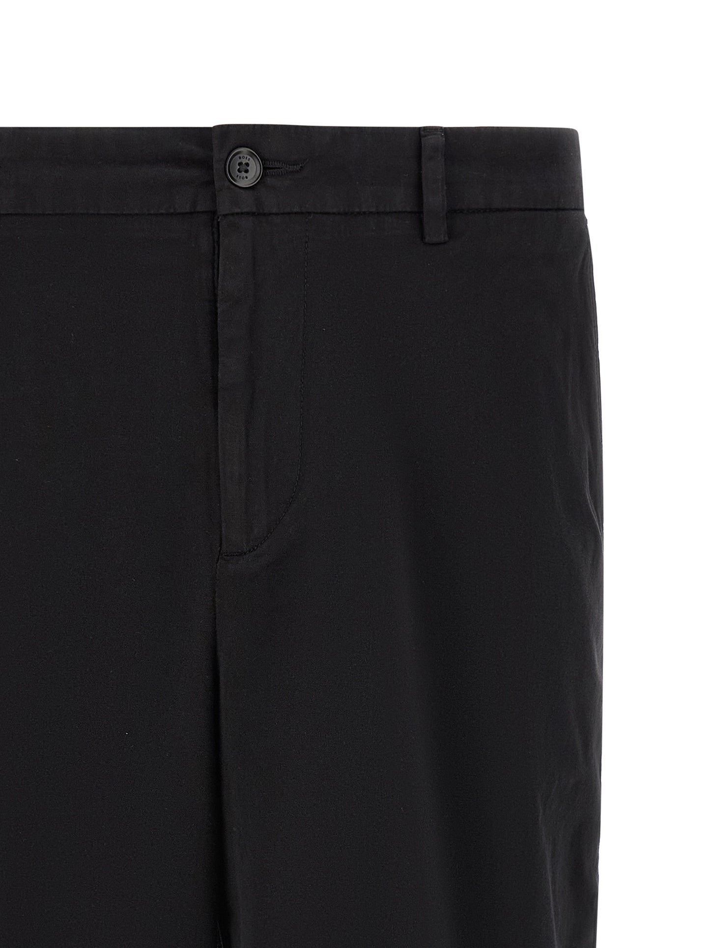 Bermuda Shorts by Hugo Boss for men in stretch cotton & silicone black features an nuanced silhouette, showcasing a nuanced tapered-leg with a short cut and for a sophisticated, premium finish.
