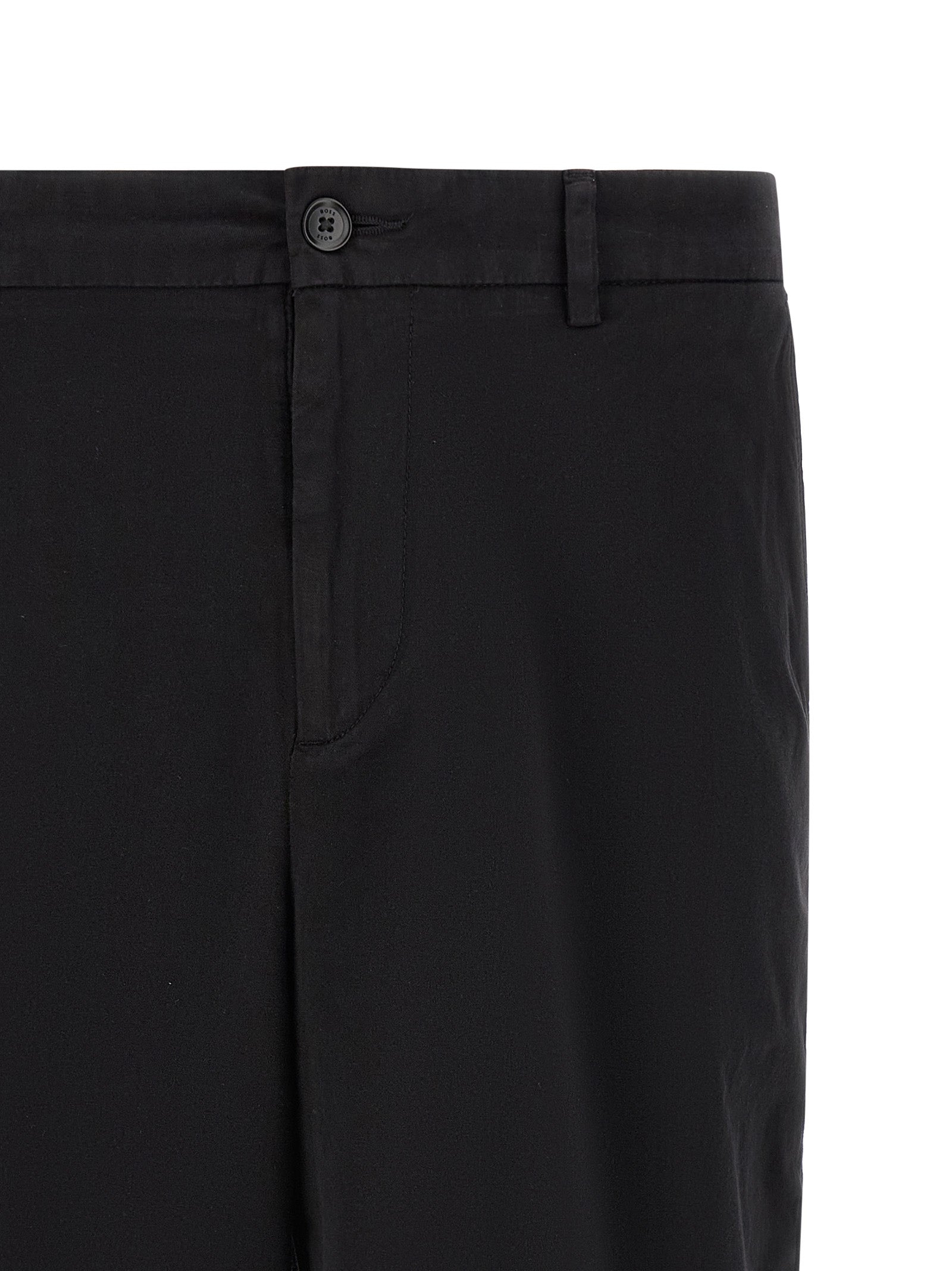 Bermuda Shorts by Hugo Boss for men in stretch cotton & silicone black features an nuanced silhouette, showcasing a nuanced tapered-leg with a short cut and for a sophisticated, premium finish.