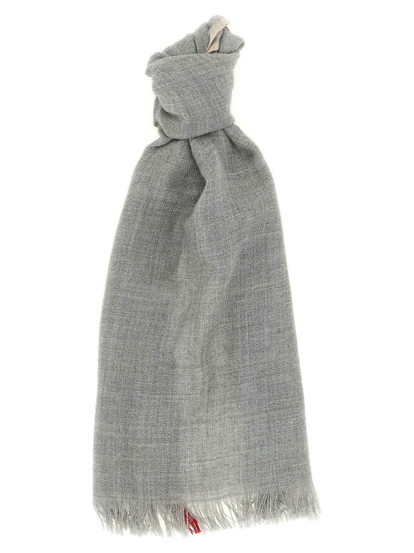 Scarf by Brunello Cucinelli for men in virgin wool & silk gray features a timeless silhouette, artfully capturing the essence of the timeless Virgin Wool & Silk Scarf design for a sophisticated look.